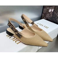 Most Popular Dior J'Adior Slingback Flat in Beige Embroidered Jute Canvas 620029