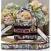 Reasonable Price MINI LADY DIOR BAG White Multicolor Florilegio Embroidery M0505OW