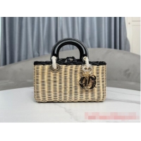 Unique Grade SMALL LADY D-JOY BAG Natural Wicker and Blue Dior Oblique Jacquard M0613O