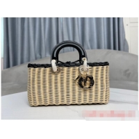 Promotional MEDIUM LADY D-JOY BAG Natural Wicker and Blue Dior Oblique Jacquard M0540O