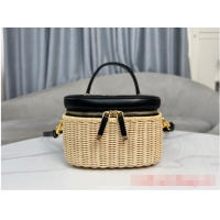 Promotional SMALL CD SIGNATURE VANITY CASE Natural Wicker and Blue Dior Oblique Jacquard S2203UTZQ