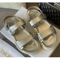 Perfect Dior DiorAct Calfskin Flat Strap Sandals Silver 362025