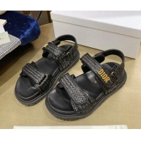 Best Grade Dior DiorAct Raffia Flat Strap Sandals Black 362012