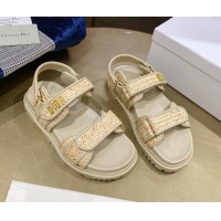 Low Price Dior DiorAct Raffia Flat Strap Sandals Beige 362011