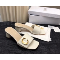 Hot Style Dior C'est Dior Heeled Slide Sandals 4.5cm in Patent Leather with CD Letters White 703104