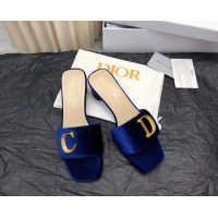 Duplicate Dior C'est Dior Heeled Slide Sandals 4.5cm in Velvet with CD Letters Royal Blue 703106