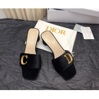 Pretty Style Dior C'est Dior Heeled Slide Sandals 4.5cm in Velvet with CD Letters Black 703107