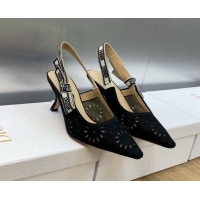 Best Product Dior J'Adior Slingback Pumps 6.5cm in Black Canvas Embroidered with Saint-Gall Motif 3071079