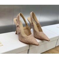 Durable Dior J'Adior Slingback Pumps 9.5cm in Nude Canvas Embroidered with Saint-Gall Motif 071084