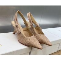 Best Price Dior J'Adior Slingback Pumps 6.5cm in Nude Canvas Embroidered with Saint-Gall Motif 071085