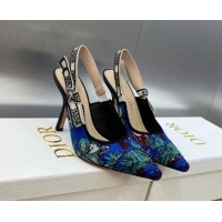 Low Cost Dior J'Adior Slingback Pumps 9.5cm in Cobalt Blue Multicolor Embroidered Cotton with Toile de Jouy Voyage Motif