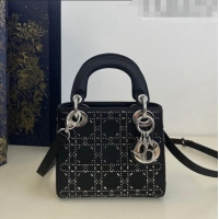 New Fashion Dior Mini Lady Dior Bag in Crystal Cannage Silk CD8041 Black 2023