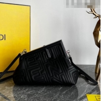 Low Cost Fendi First Small Leather Bag with Raised logo lettering F8061 Black 2023