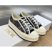 Shop Duplicate Dior Walk'n'Dior Platform Sneakers in Dark Grey Embroidered Cotton 711015