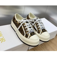 Charming Dior Walk'n'Dior Platform Sneakers in Yellow Embroidered Cotton with Toile de Jouy Voyage Motif 0711016