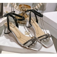 Stylish Dior Sunset Heeled Sandals 4.5cm in Lambskin and Crystals Silver 0718081