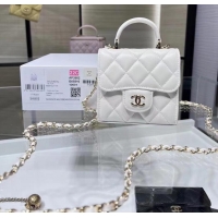 ​High Quality Chanel 22P Quilted Lambskin Top Handle Clutch On Chain AP8795 White