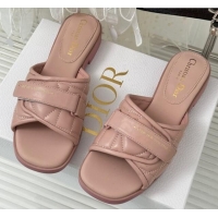 Low Price Dior Foldover Flat Slide Sandals in Cannage Lambskin Pink 724065