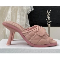 Fashion Dior Foldover Heel Slide Sandals 8cm in Cannage Lambskin Light Pink 0724071