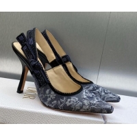 Good Product Dior J'Adior Slingback Pumps 9.5cm in Blue Multicolor Embroidered Denim with Toile de Jouy Sauvage Motif 90