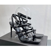 Popular Style Saint Laurent Jerry High Heel Sandals 10.5cm in Patent Leather and Crystals Black 614073