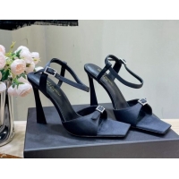 Cheap Price Saint Laurent Venue High Heel Sandals 10.5cm in Crepe Satin and Crystals Black 614079