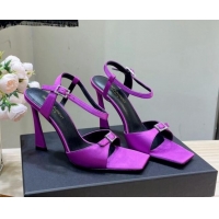 Big Discount Saint Laurent Venue High Heel Sandals 10.5cm in Crepe Satin and Crystals Purple 614080