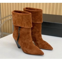 Discount Fashion Saint Laurent Nike Ankle Boots in Suede and Monogram 8.5cm Brown 091155