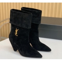 Luxurious Saint Laurent Nike Ankle Boots in Suede and Monogram 8.5cm Black 091156