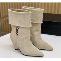 Sumptuous Saint Laurent Nike Ankle Boots in Suede and Monogram 8.5cm Light Grey 091159