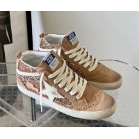 Big Discount Golden Goose Mid Star sneakers with pink-gold glitter in beige suede 607020