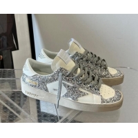 Low Cost Golden Goose Women’s Stardan sneakers with silver glitter in white leather 704026