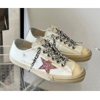 Good Looking Golden Goose GGDB V-Star with pink glitter star and metallic leather heel tab 809044