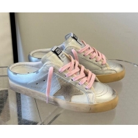 Good Quality Golden Goose Super-Star Sabots in silver metallic leather with suede star 809047