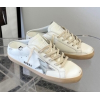 Popular Style Golden Goose GGDB Super-Star Sabots in white leather with silver metallic leather star 809048