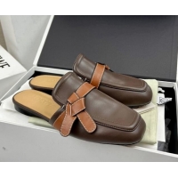 Best Quality Loewe Gate Calfskin Flat Mules Dark Brown/Tan 032871