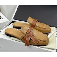 Good Quality Loewe Gate Calfskin Flat Mules Khaki/Brown 032872