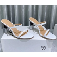 Most Popular Loewe Lambskin Slide Sandals 6cm with Nail polish Heel White/Silver 422141