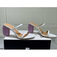 Shop Loewe Lambskin Slide Sandals 6cm with Soap Heel White/Purple 042758