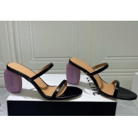 Perfect Loewe Lambskin Slide Sandals 6cm with Soap Heel Black/Purple 042759