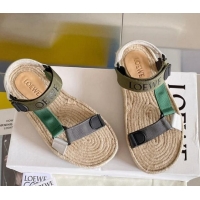 Grade Loewe Logo Strap Flat Sandals Green 070905