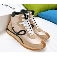 AAAAA Loewe Flow High Top Sneakers in Silk and Suede Apricot 101065