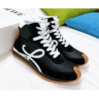 Buy Duplicate Loewe Flow High Top Sneakers in Silk and Suede Black 101066