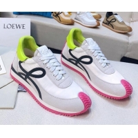 Grade Loewe Flow Silk & Suede Sneakers White/Pink/Green 229136