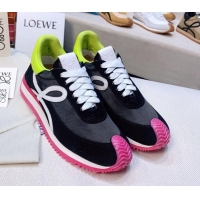 Fashion Loewe Flow Silk & Suede Sneakers Black/Pink/Green 229138