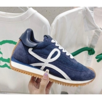 Most Popular Loewe Flow Runner Sneakers in Towel Cloth and Suede Denim Blue 506048