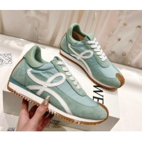 Best Grade Loewe Flow Runner Sneakers in Suede and Nylon Light Green 506051