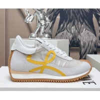 Most Popular Loewe Flow Runner Sneakers in Suede Light Grey/White/Yellow 506069