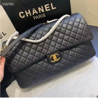 Buy Inexpensive Chanel Large CF Flap Bag Original Leather A91169 Black & Gold Tone