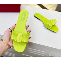 Lowest Cost Salvatore Ferragamo Alice Vara Bow Patent Leather Flat Slide Sandals Neon Green 012968